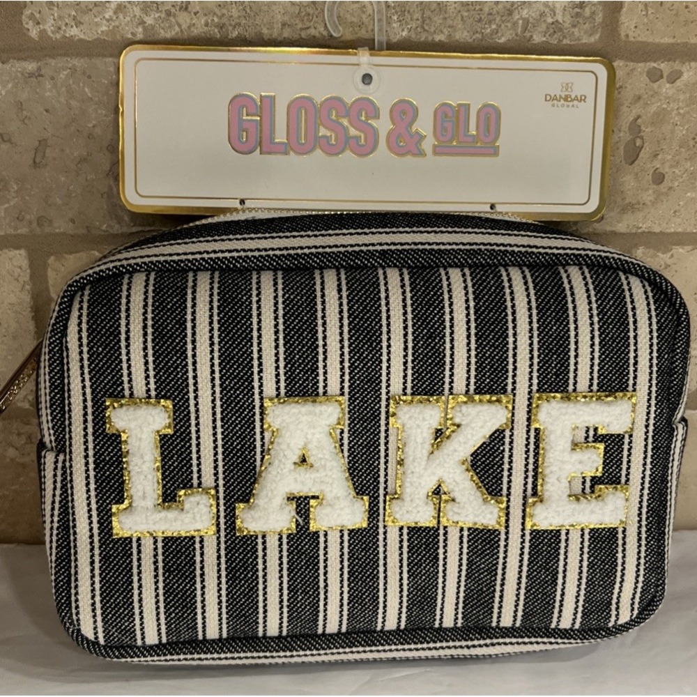 New Gloss & Glo Zip Travel Cosmetic Bag Chenille Patch LAKE